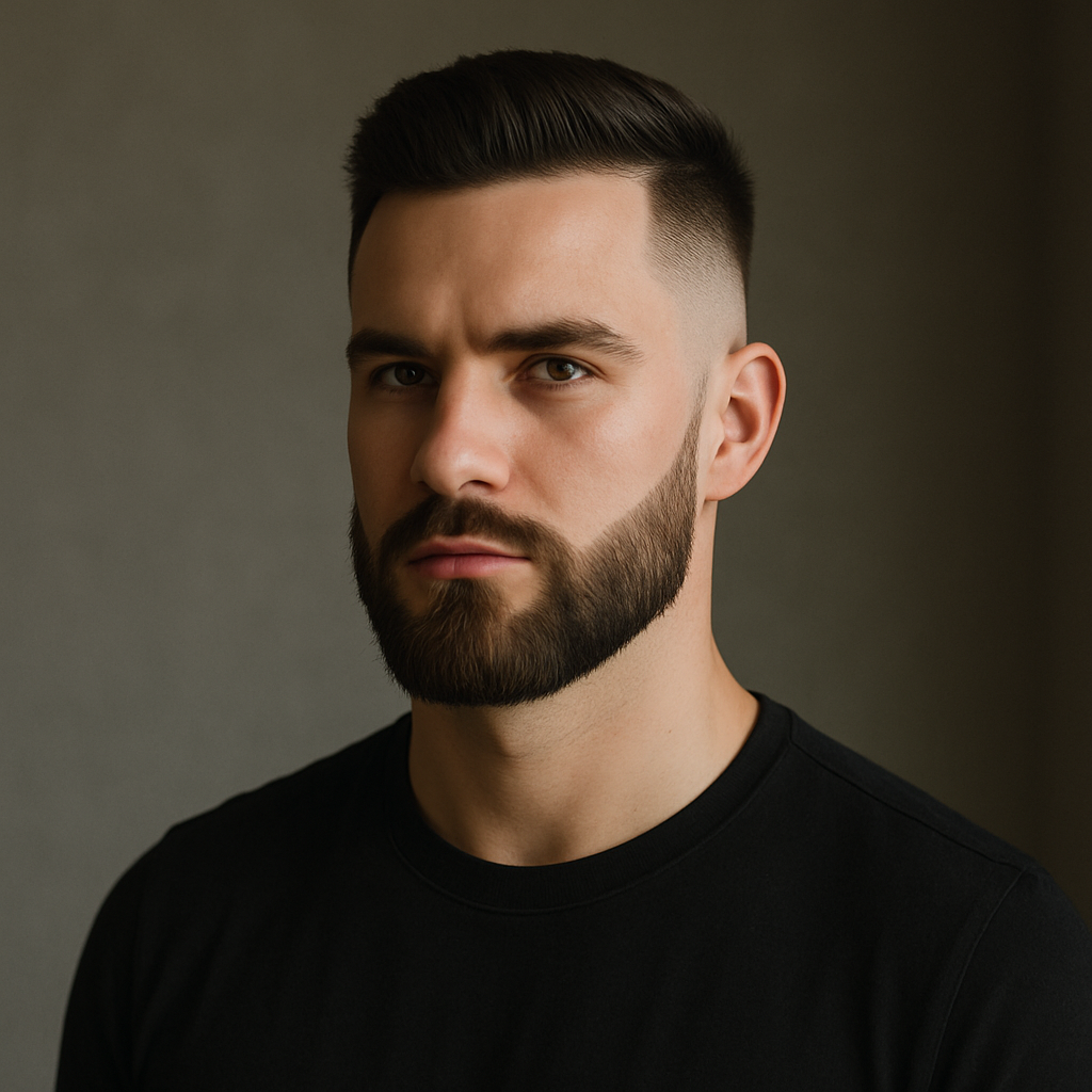 Client with fresh haircut and beard trim looking confident and stylish